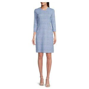 J. McLaughlin Catalyst Dress Stretch Crew Neck 3/4 Sleeve Sheath Blue White XS